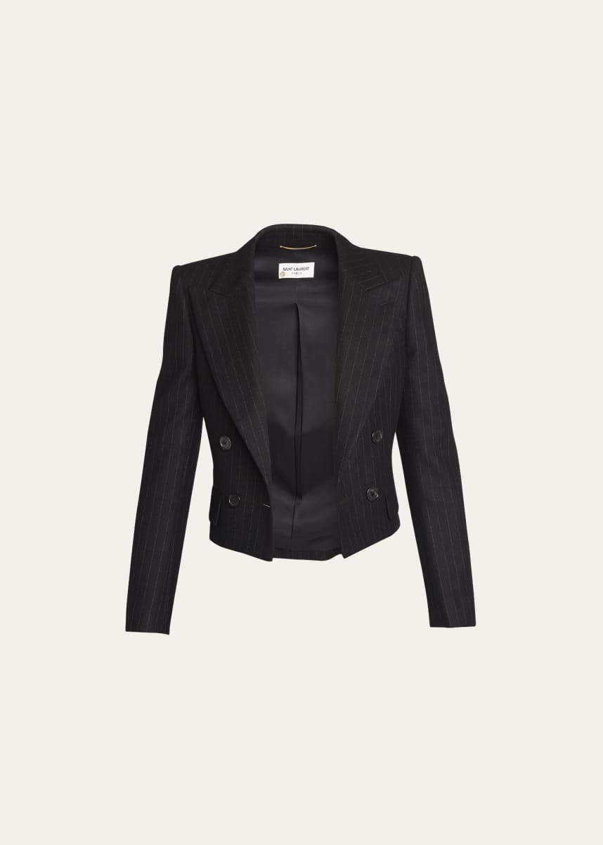 Saint Laurent Spencer Pinstripe Cropped Wool Jacket