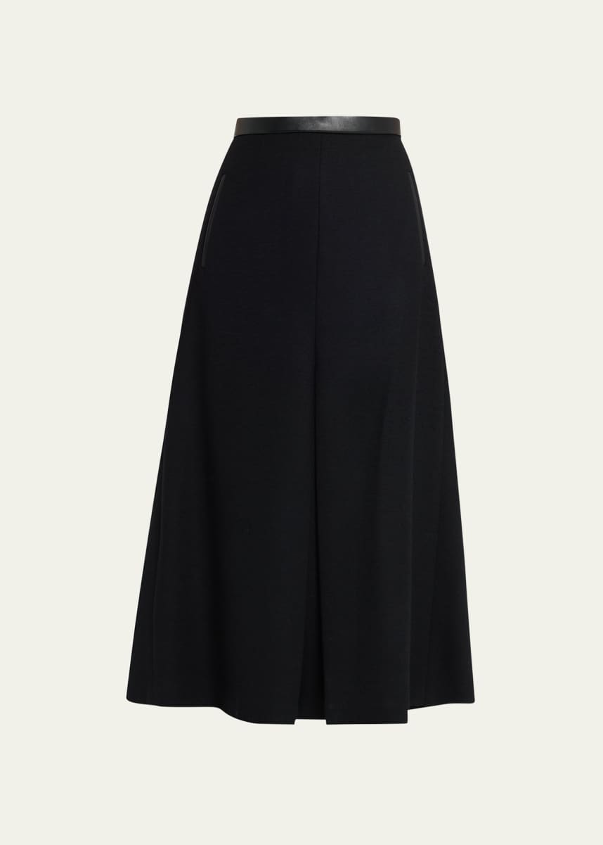 Saint Laurent Leather Trim Midi Skirt
