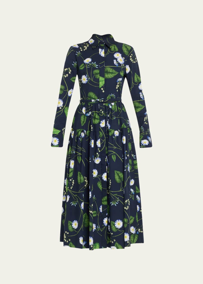 Oscar de la Renta Morning Glory Tiered Poplin Shirtdress