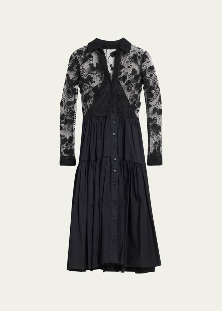 Oscar de la Renta Morning Glory Guipure And Cotton Tiered Dress