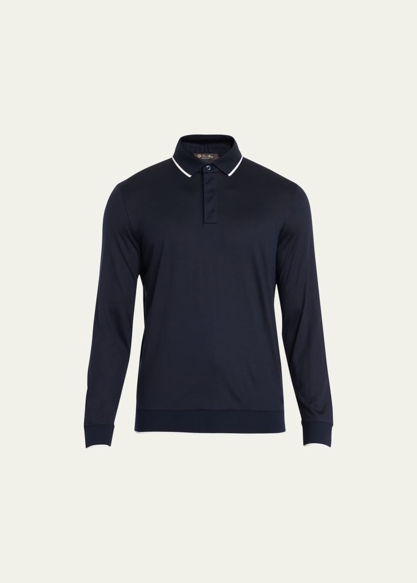 Relaxed Fit Pleated Polo Shirt - Black - Men