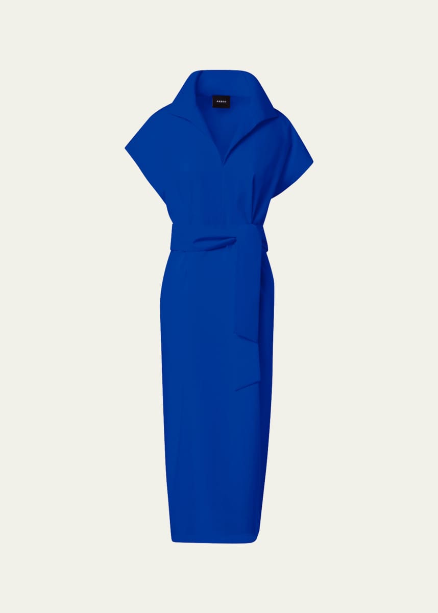 Brandon Maxwell Draped Cotton Midi Shirt Dress in Blue