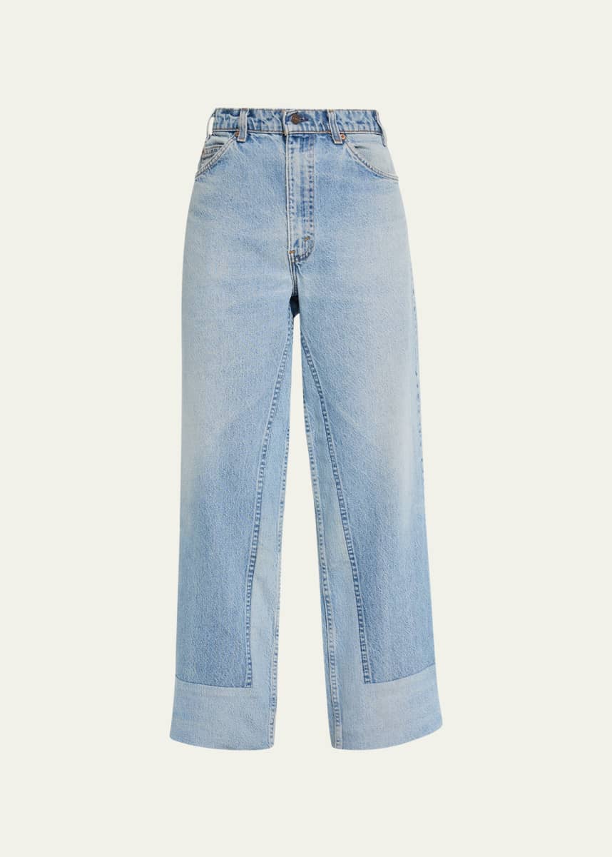 Bicolor High Rise Wide Leg Jeans in Blue - Peter Do