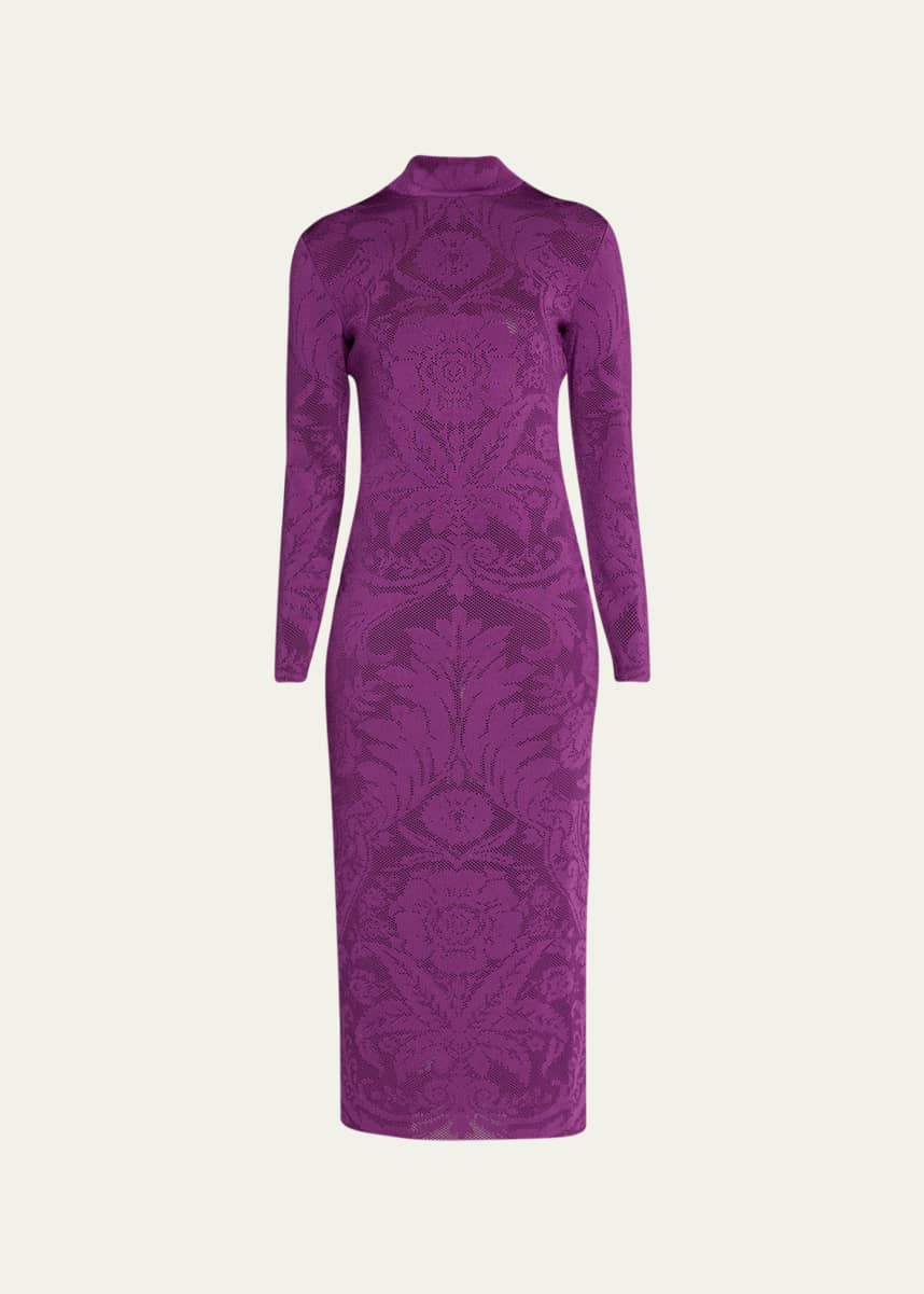 Carolina Herrera Lace Knit Turtleneck Midi Dress