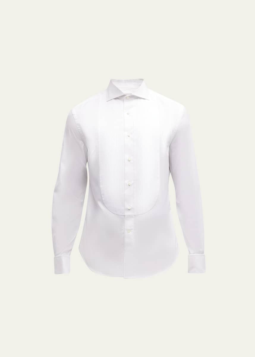 Brunello Cucinelli Men's Hollywood Glamour Sea Island Cotton Pleated Bib Dress Shirt