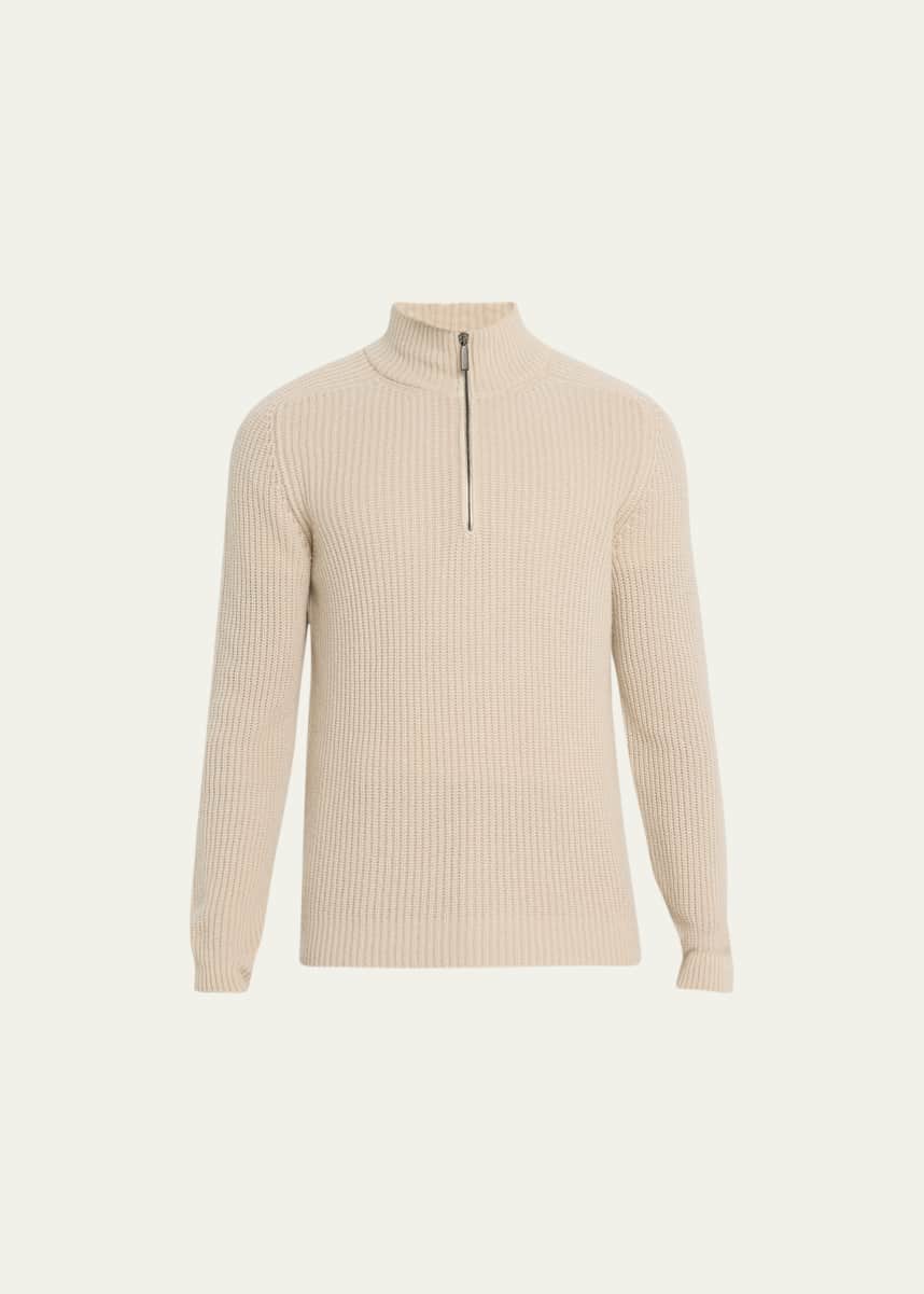 Iris Von Arnim Men's Cashmere Rib Quarter-Zip Sweater