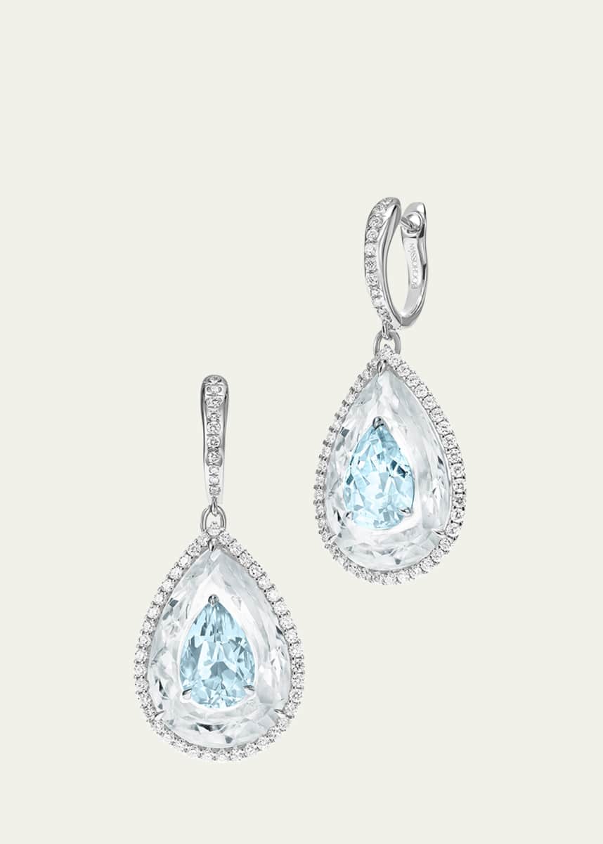 Boghossian White Gold Inlay Shine Earrings with Aquamarine and Crystal