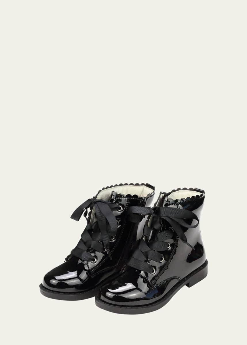 L'Amour Shoes Girl's Josephine Scalloped Patent Leather Boots, Baby/Toddler/Kid