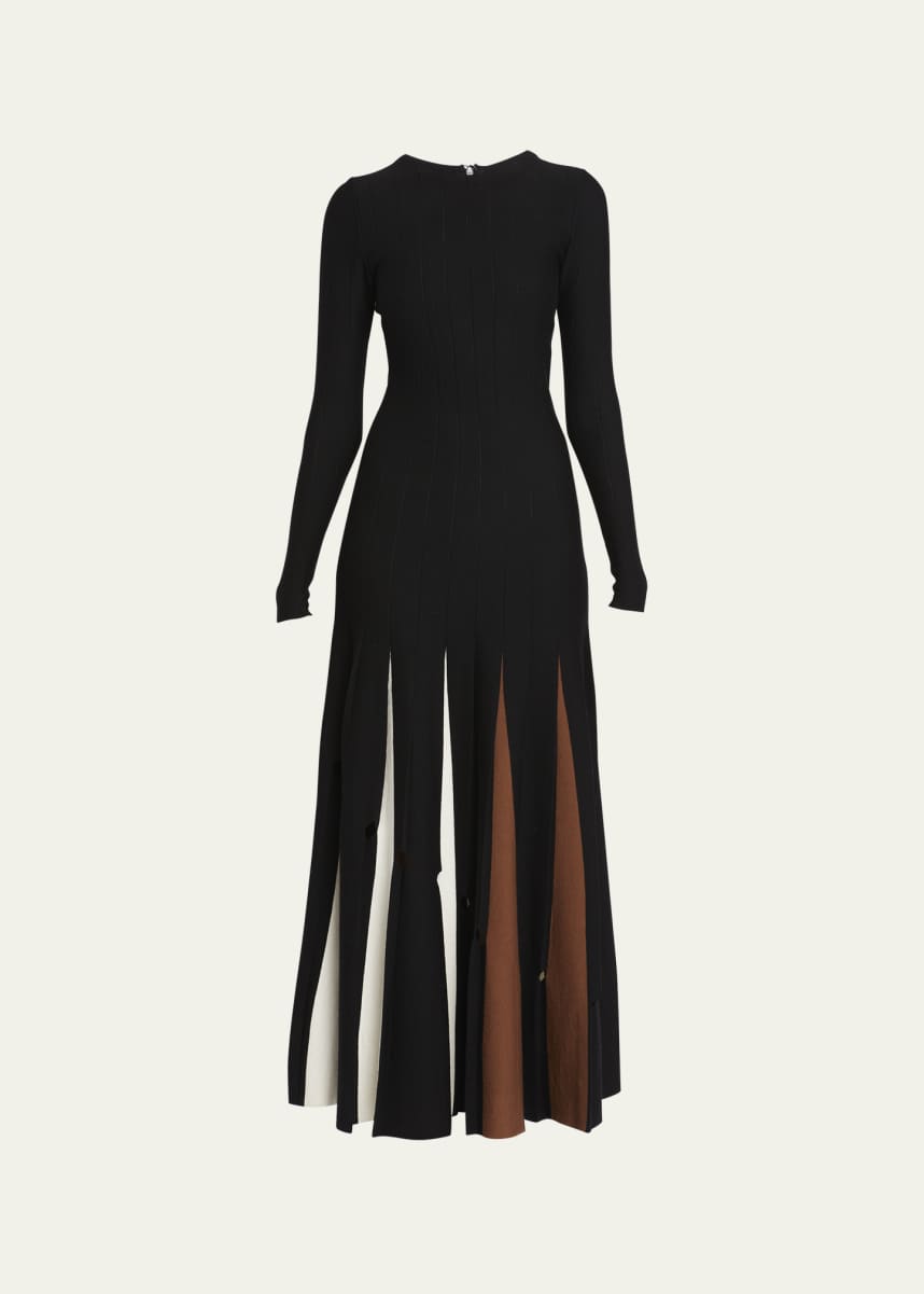 Gabriela Hearst Ottavia Wool Maxi Dress with Contrast Pleating