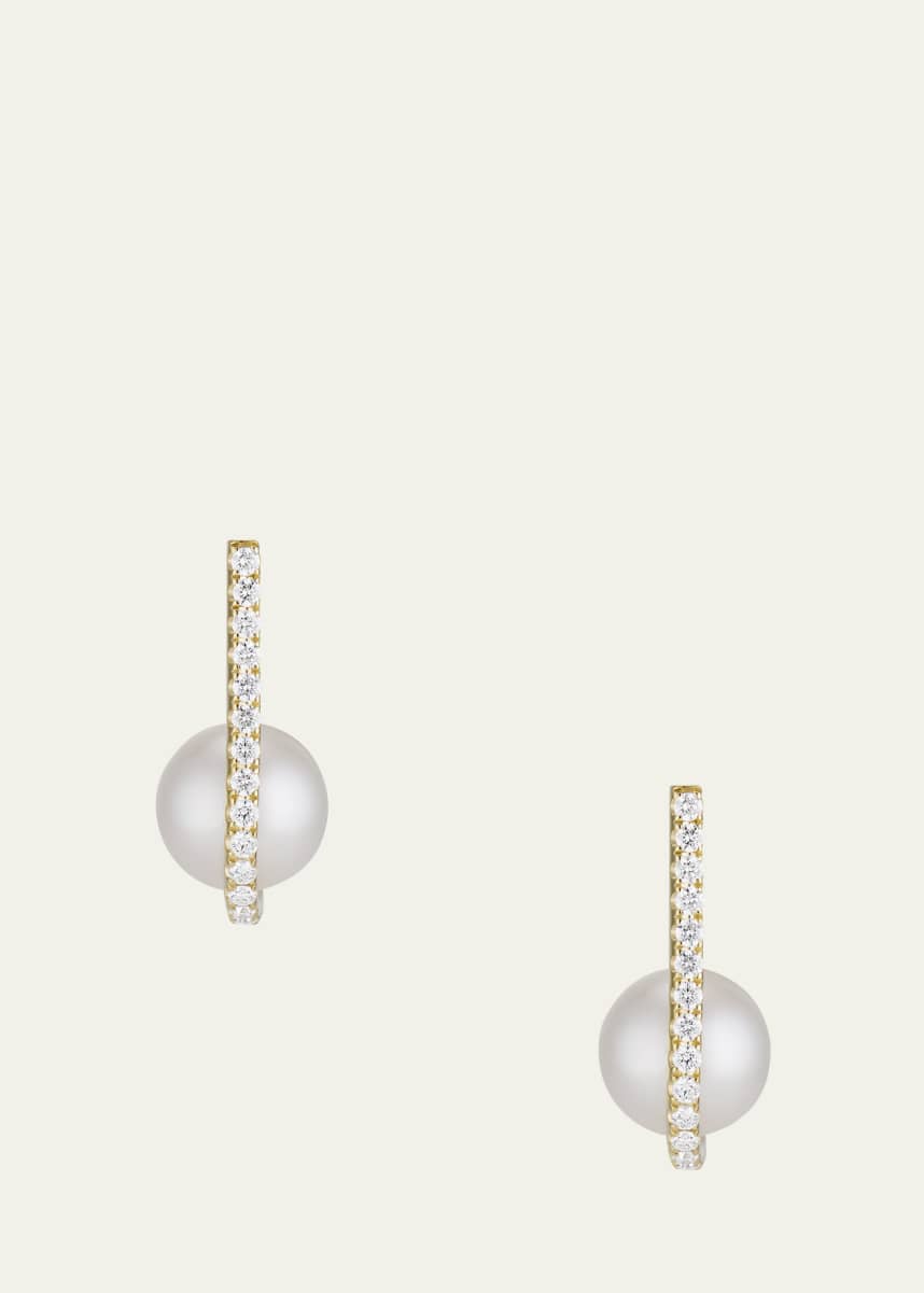 Katey Walker 18K Yellow Gold White Pearl and Diamond Tuck Stud Earrings