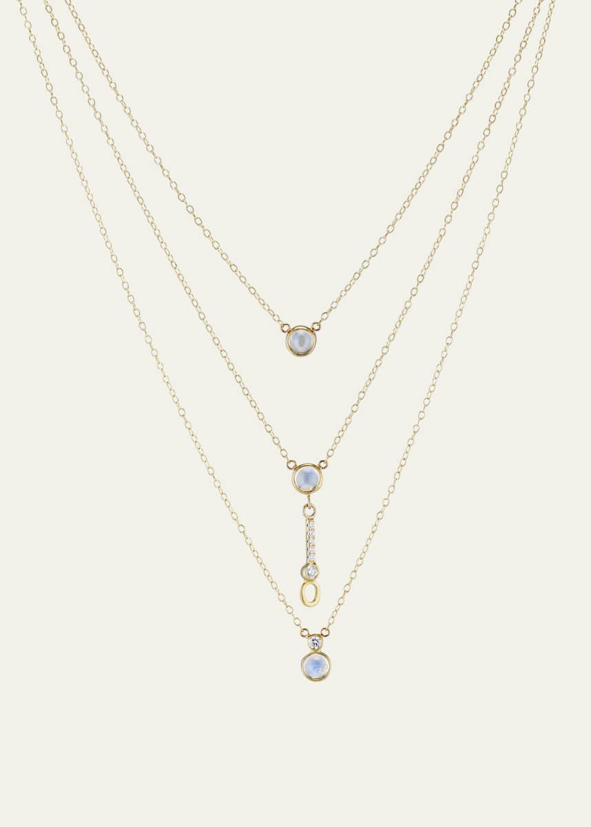 Katey Walker Triple Layer Diamond & Rainbow Moonstone Necklace in 18K Gold