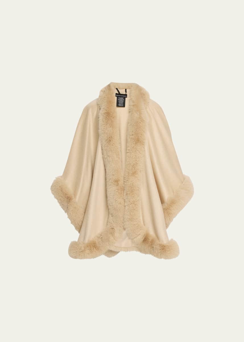 Sofia Cashmere Cashmere Cape With Faux Fur Trim