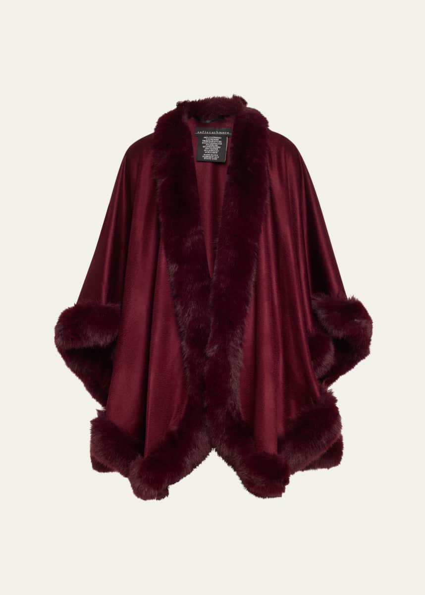 Sofia Cashmere Cashmere Cape With Faux Fur Trim