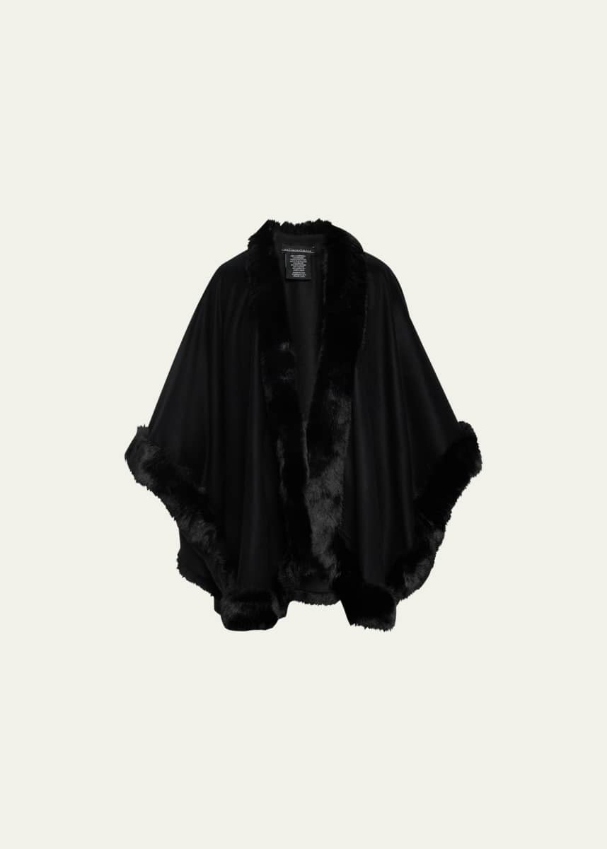 Sofia Cashmere Faux Fur Trim Cashmere Cape