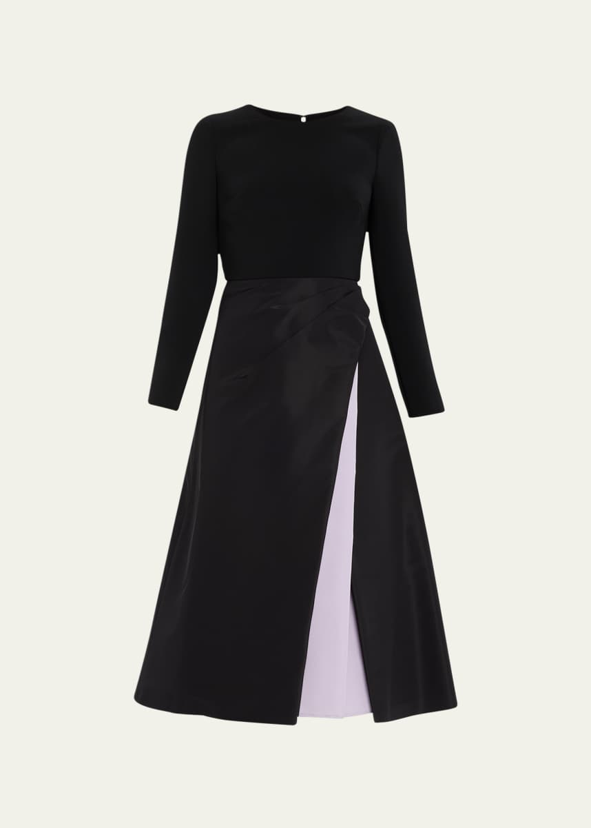 Carolina Herrera Mixed-Media Draped Layered Midi Dress