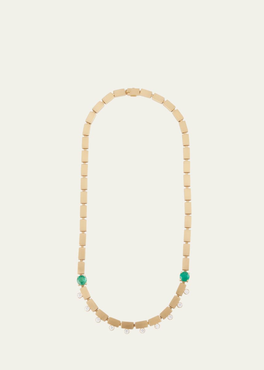 ILEANA MAKRI 18K Yellow Gold River Dew Necklace with White Diamonds and Emeralds