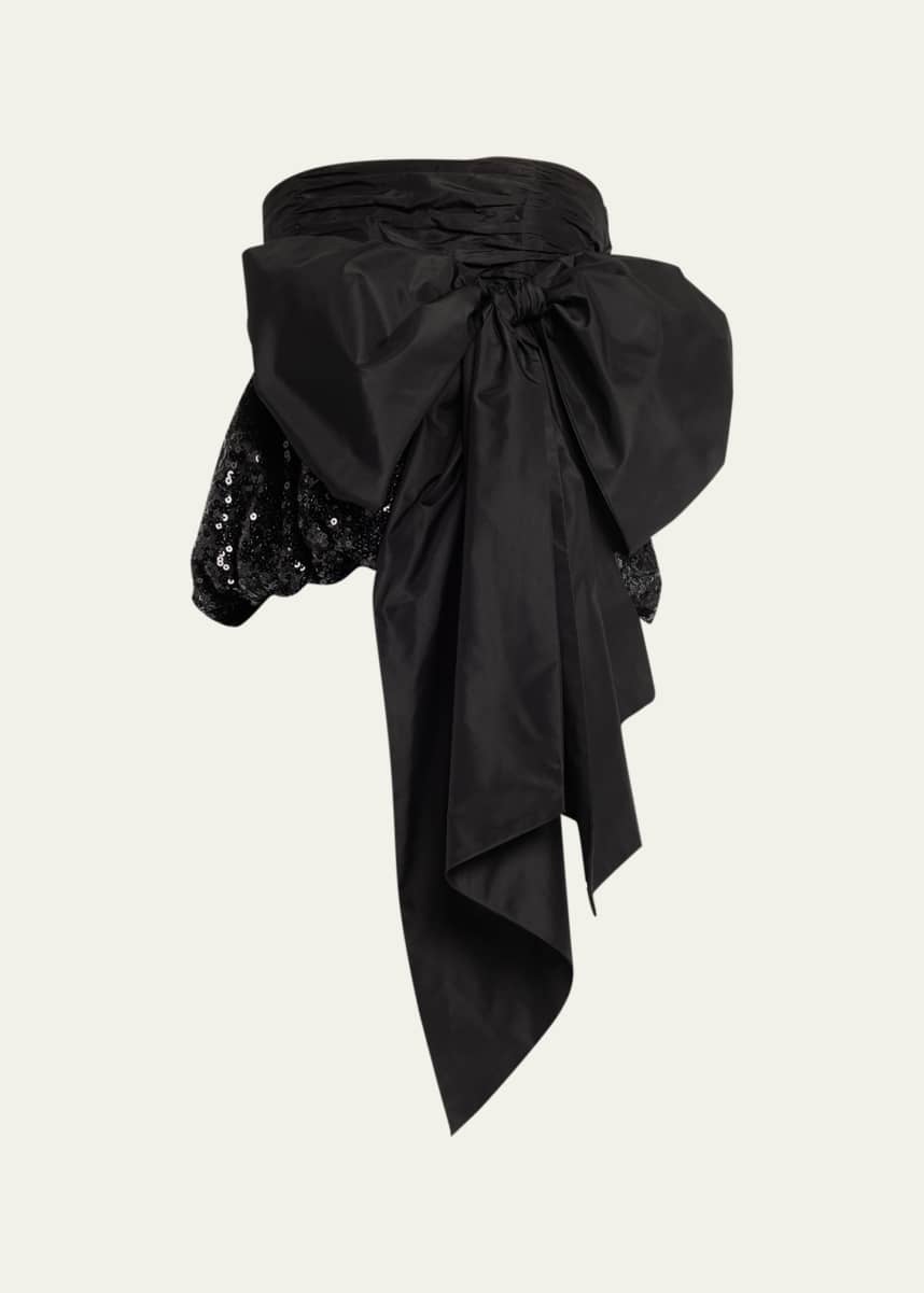 LoveShackFancy Jardena Bow-Embellished Taffeta and Sequin Peplum Top