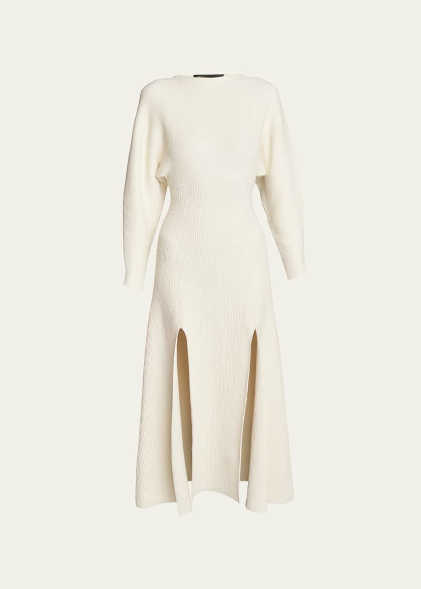 Proenza Schouler Slits-Hem Long-Sleeve Boucle Midi Dress