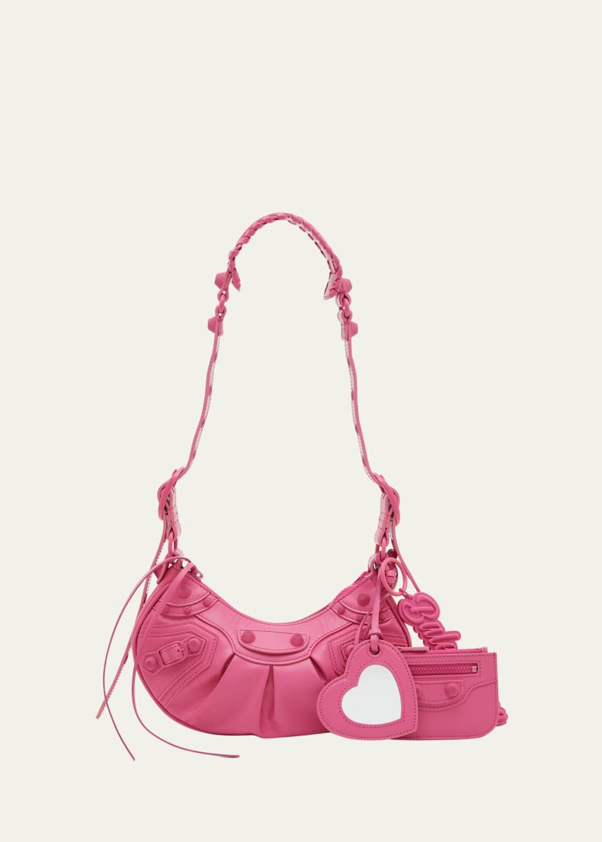 Le Cagole Heart mini studded crinkled-leather shoulder bag
