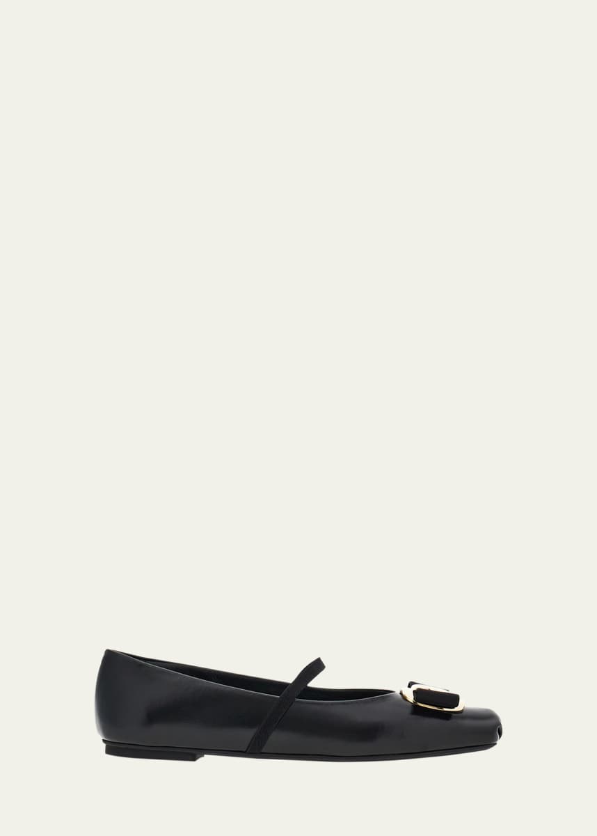 Ferragamo Zina Leather Bow Mary Jane Ballerina Flats