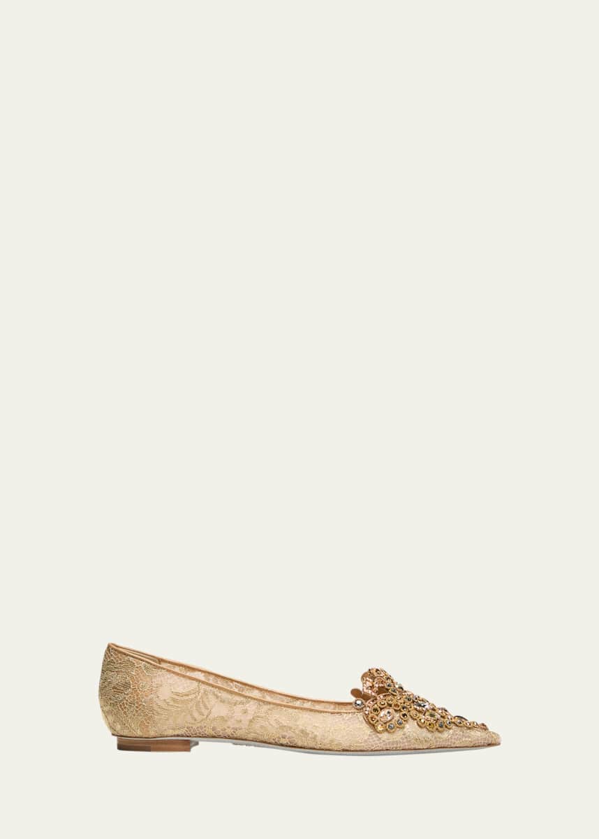 Rene Caovilla Crystal Embroidered Mesh Ballerina Flats