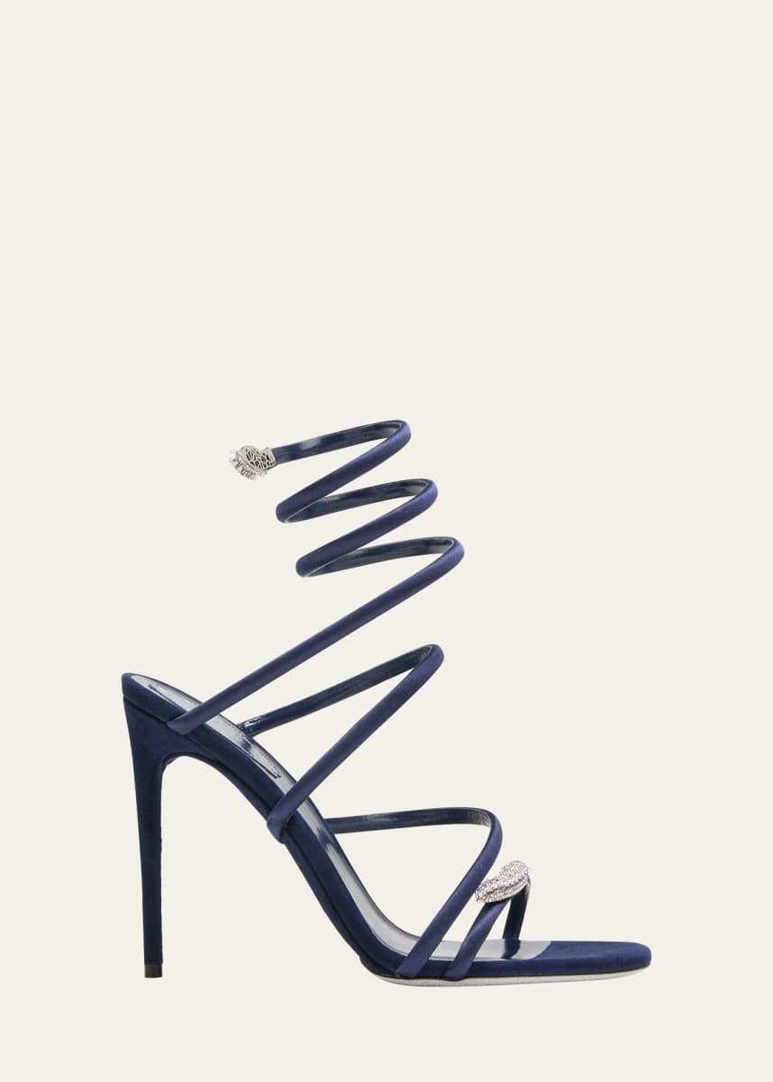 Rene Caovilla Strass Snake-Wrap Satin Sandals