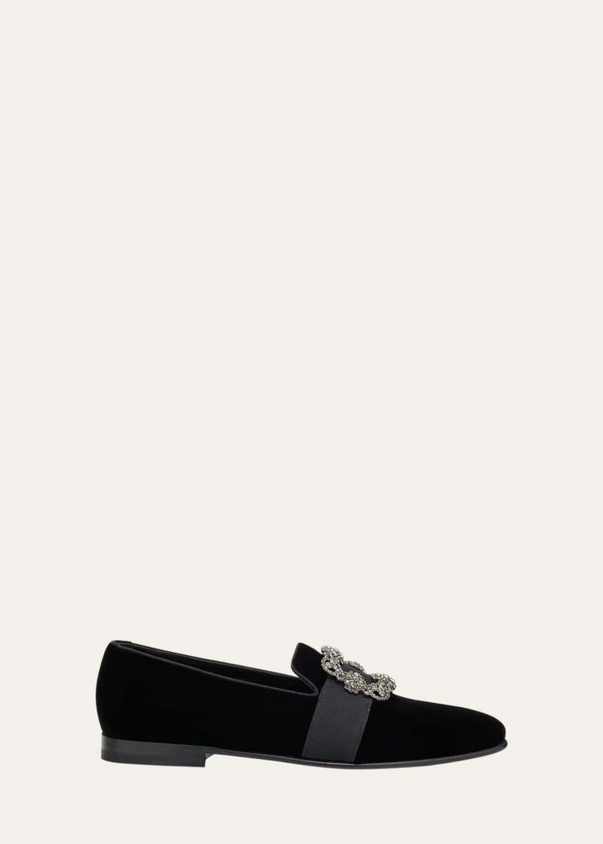 Manolo Blahnik Men's Crystal Buckle Suede Loafers