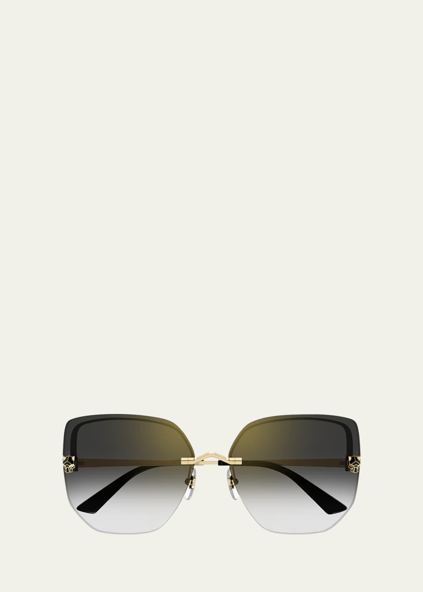 Cartier Panther Rimless Metal Alloy Butterfly Sunglasses