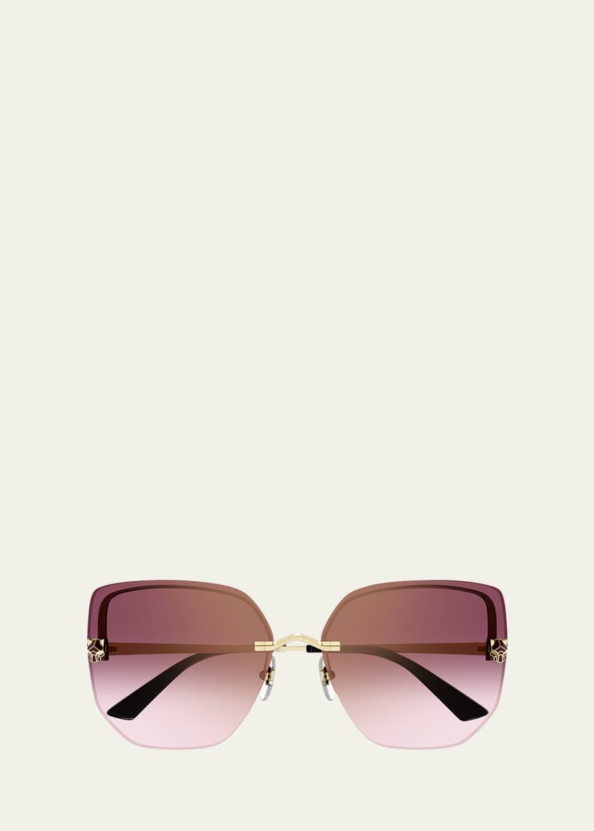 Cartier Panther Rimless Metal Alloy Butterfly Sunglasses