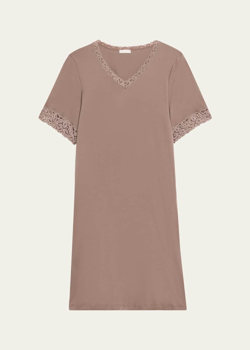 Hanro Moments Short Sleeve Lace Cotton Nightgown