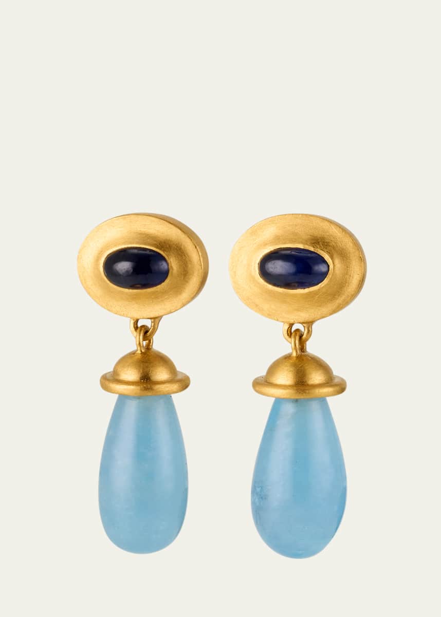 Prounis Jewelry 22K Yellow Gold Sapphire and Aquamarine Alabastra Dangle Earrings