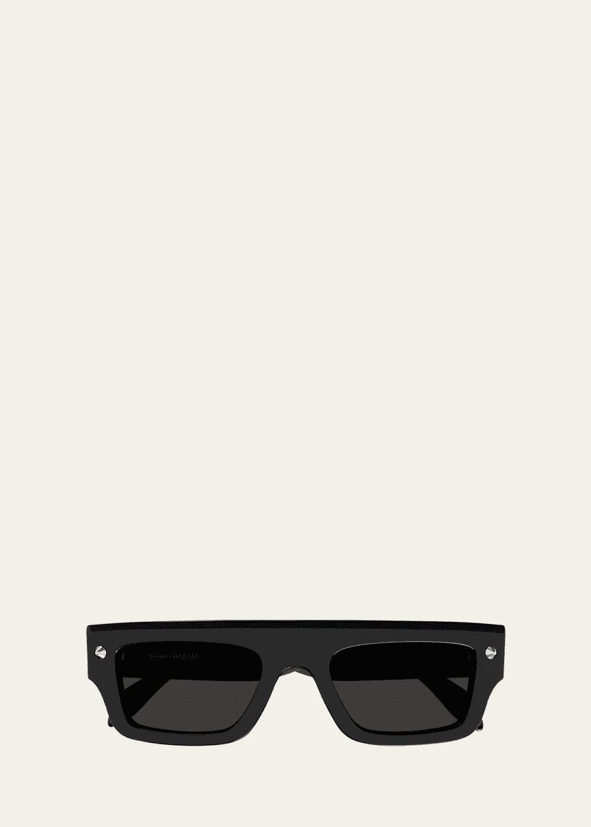 Alexander McQueen Flat-Top Studded Acetate Rectangle Sunglasses