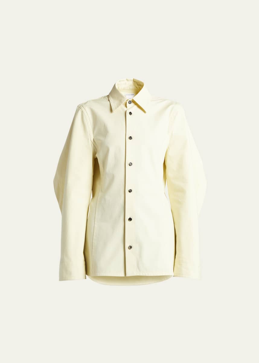 Bottega Veneta Compact Cotton Canvas Shirt with Elongated Storm Flap