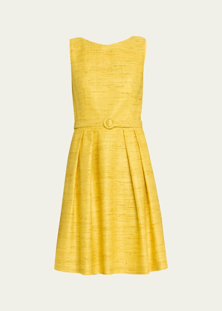 Akris punto Mixed-Media Mesh Tape Intarsia Belted Midi Dress