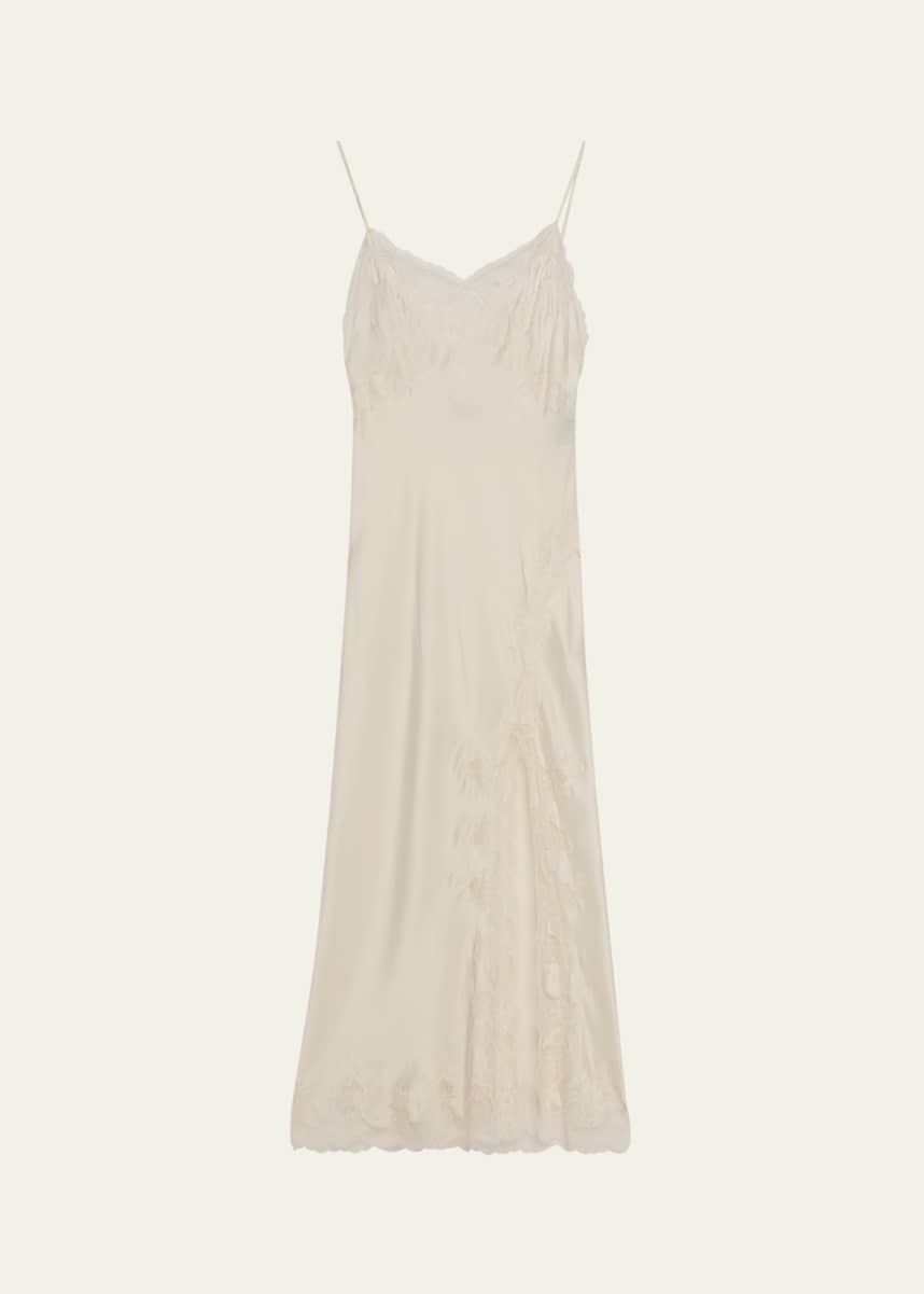 Josie Natori Lolita Sleeveless Lace-Trim Charmeuse Nightgown