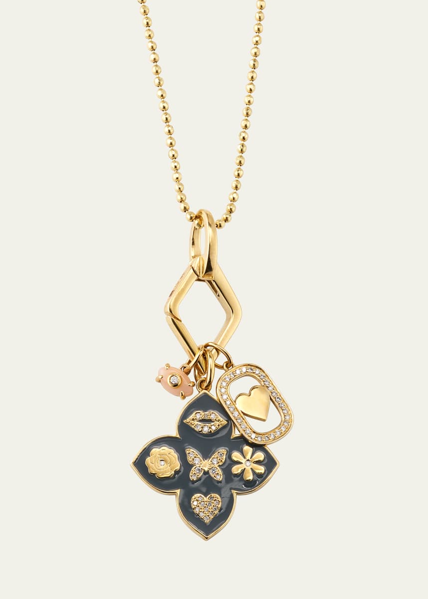 Sydney Evan 14K Yellow Gold Enamel Icon Moroccan Flower Pendant Necklace with Diamonds