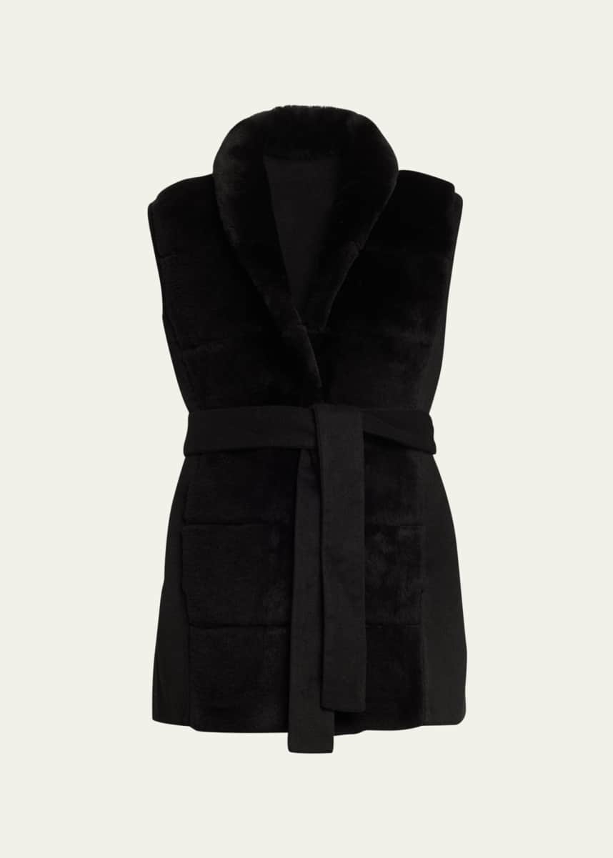 Gorski Reversible Shearling Vest with Belt