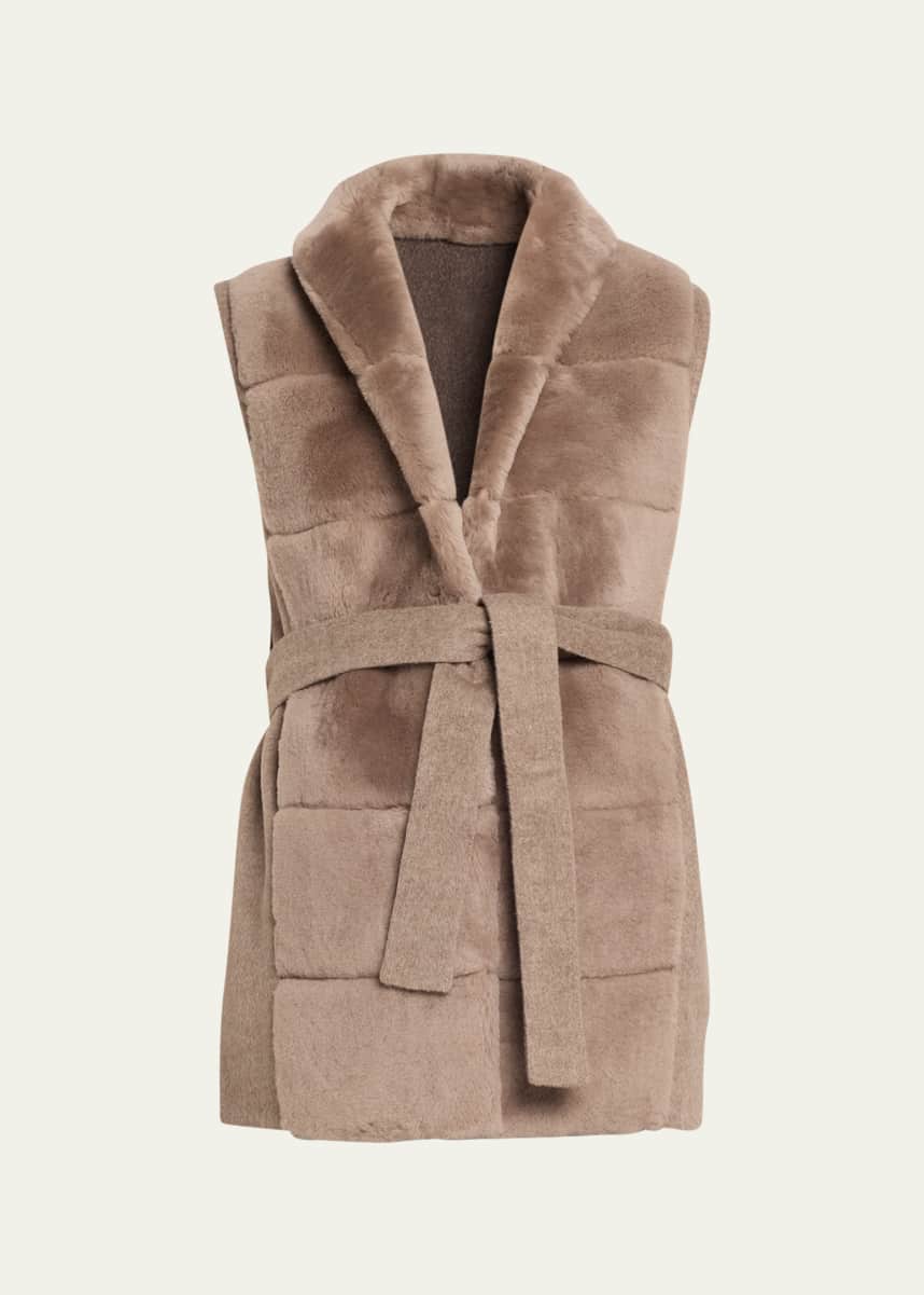 Gorski Reversible Shearling Vest with Belt
