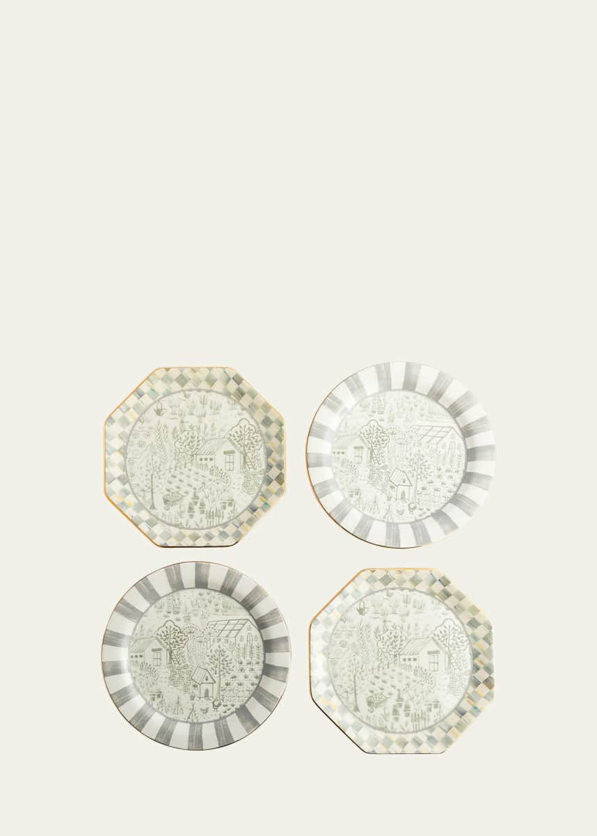 MacKenzie-Childs Sterling Cottage Dessert Plates, Set of 4