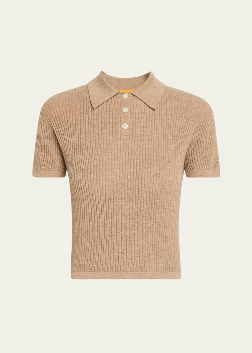 Guest in Residence Cashmere Short-Sleeve Shrunken Polo Sweater
