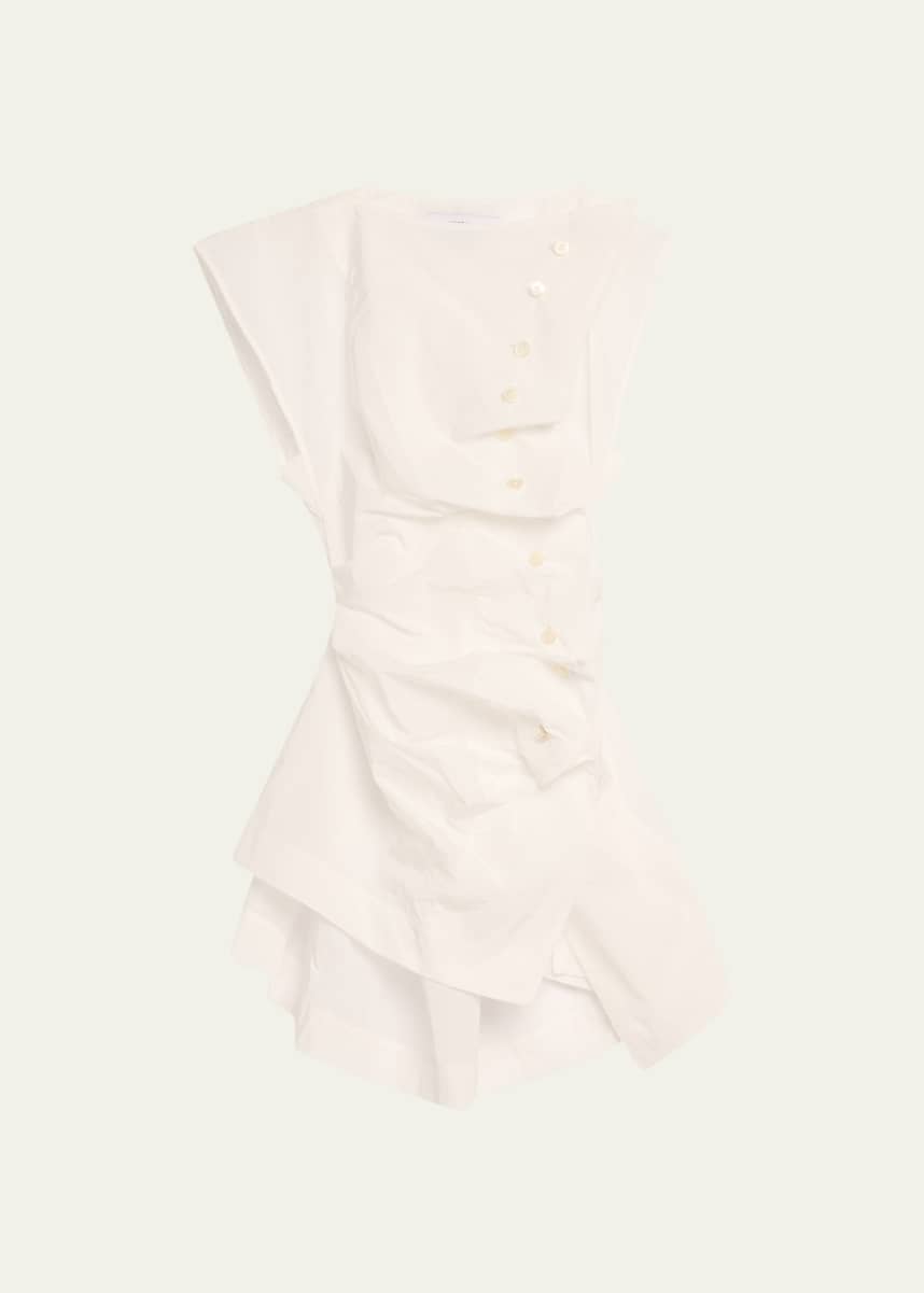 CHRISTOPHER JOHN ROGERS Pleated Button-Front Blouse with Lace-Up Back