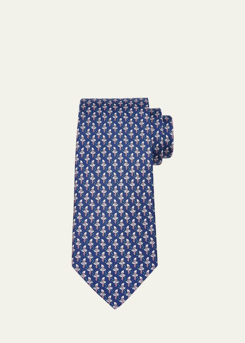 Ferragamo Men's Animali Silk Fish-Print Tie