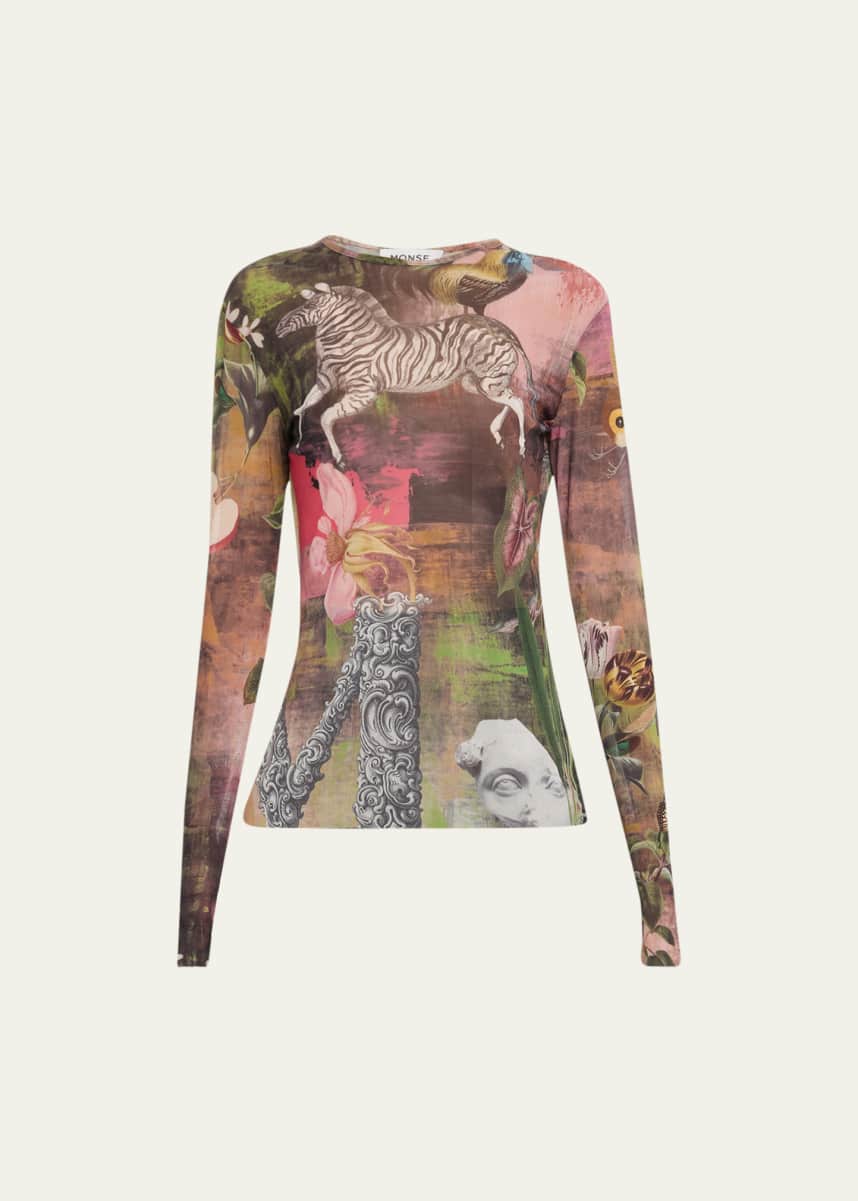 Monse Printed Long Sleeve Mesh Top