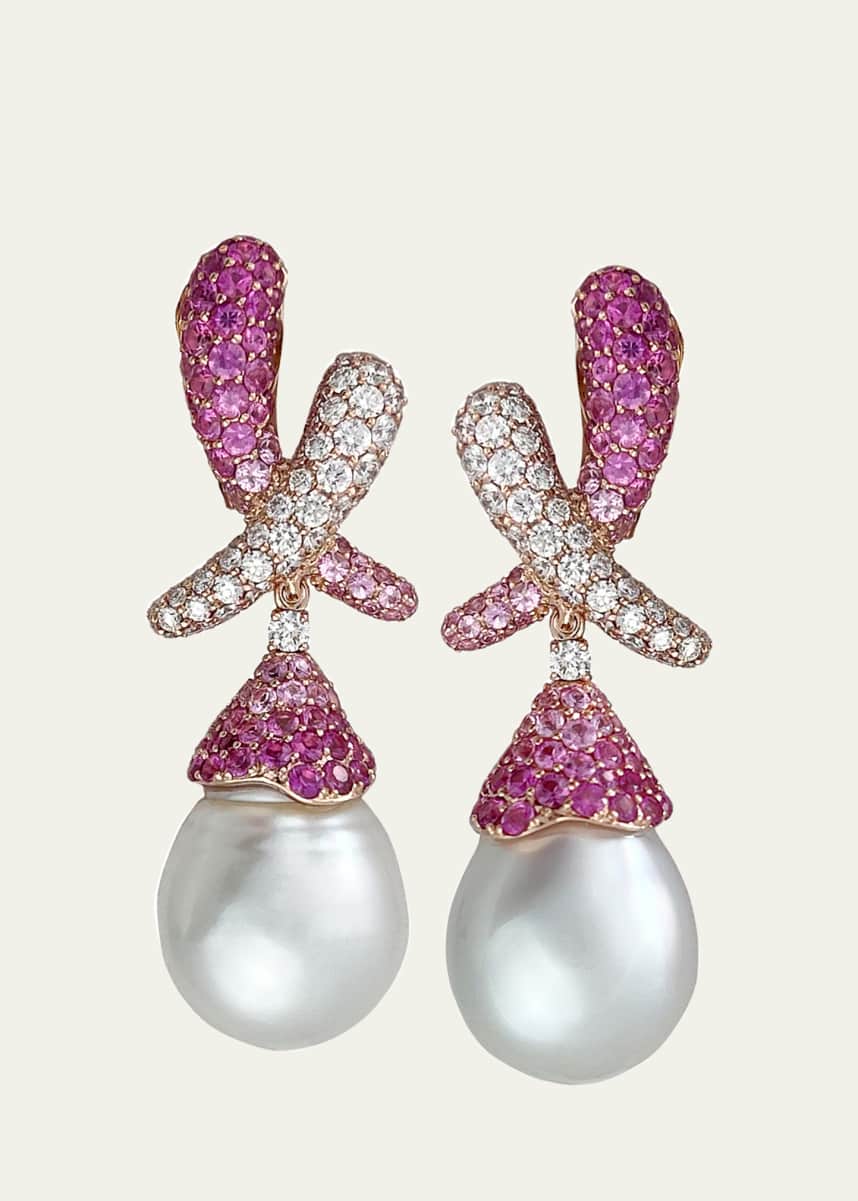 Margot McKinney Jewelry Pearl Kiss Earrings with Pink Sapphires and Diamonds