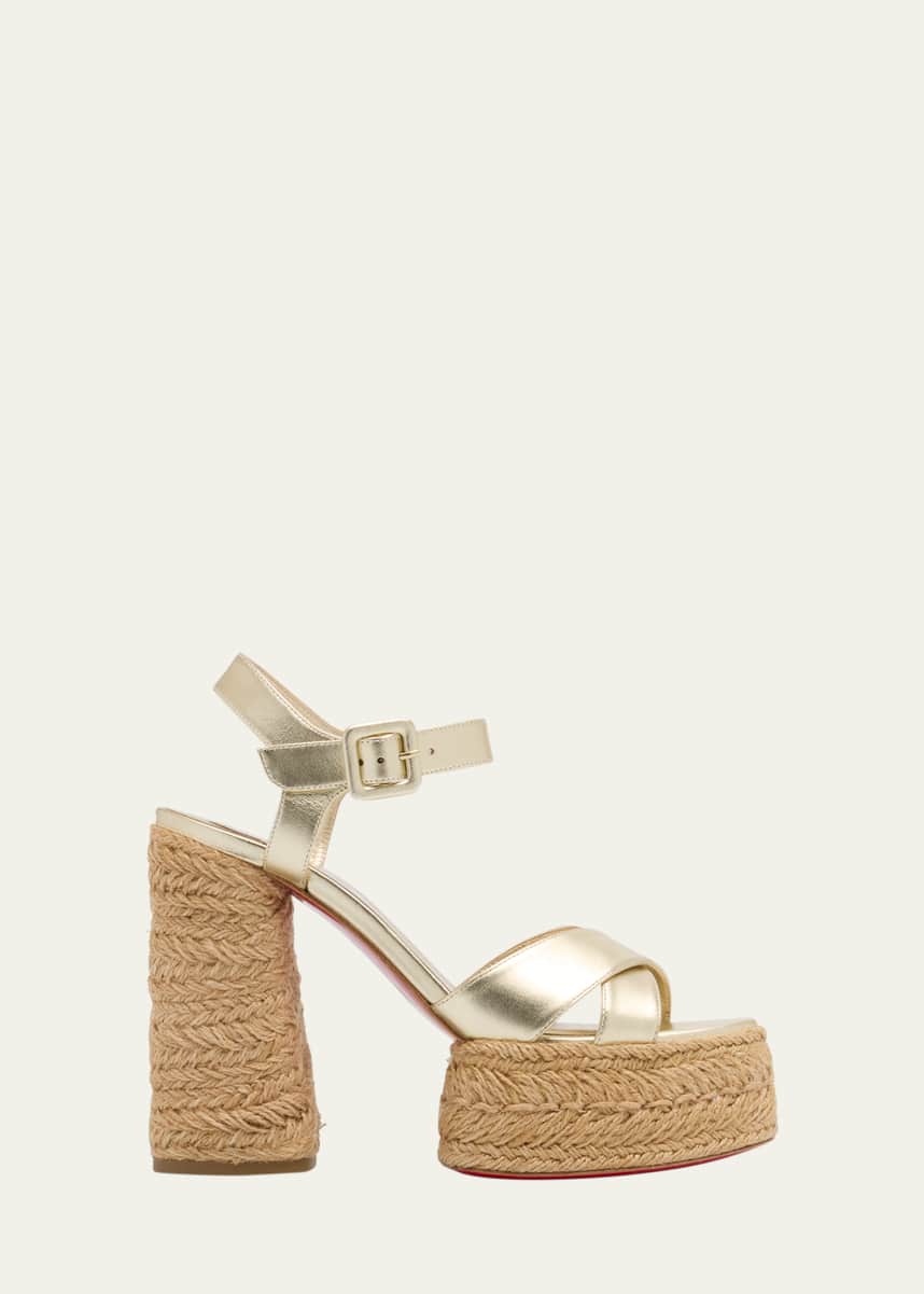 Christian Louboutin Super Calakala Metallic Red Sole Platform Espadrilles