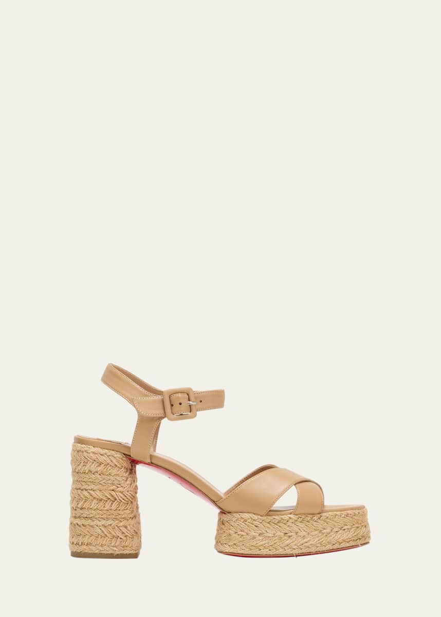 Christian Louboutin Calakala Leather Crisscross Red Sole Espadrille Sandals