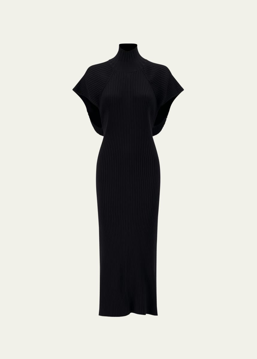 SHANG XIA High-Neck Wool Midi Dress