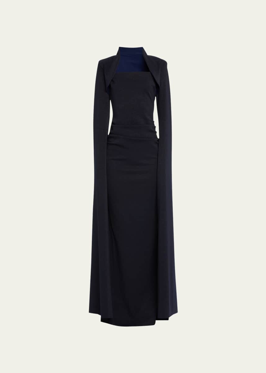 Chiara Boni La Petite Robe Reiko Shimmer Cape-Sleeve Column Gown