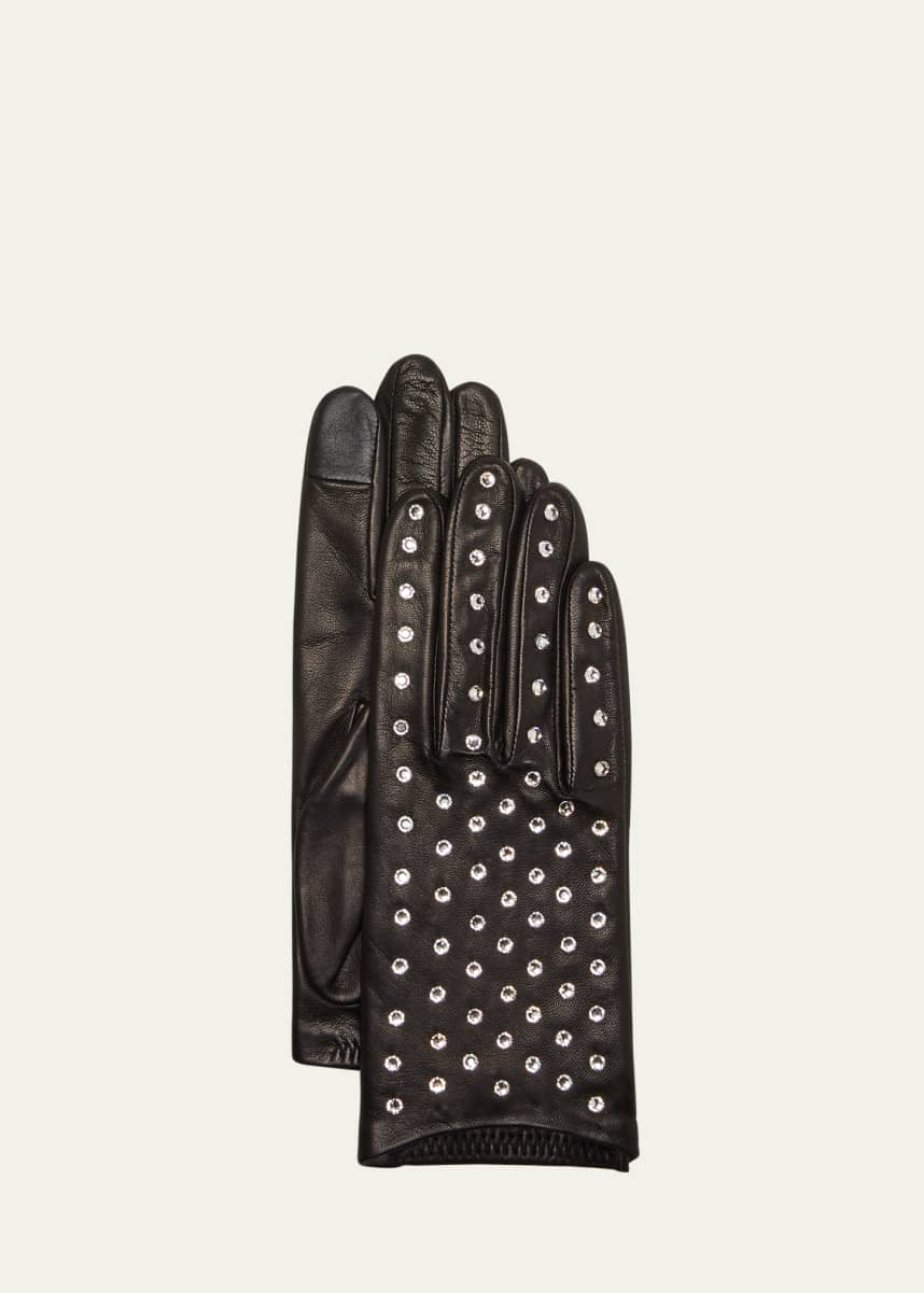 Agnelle Bejeweled Leather Gloves