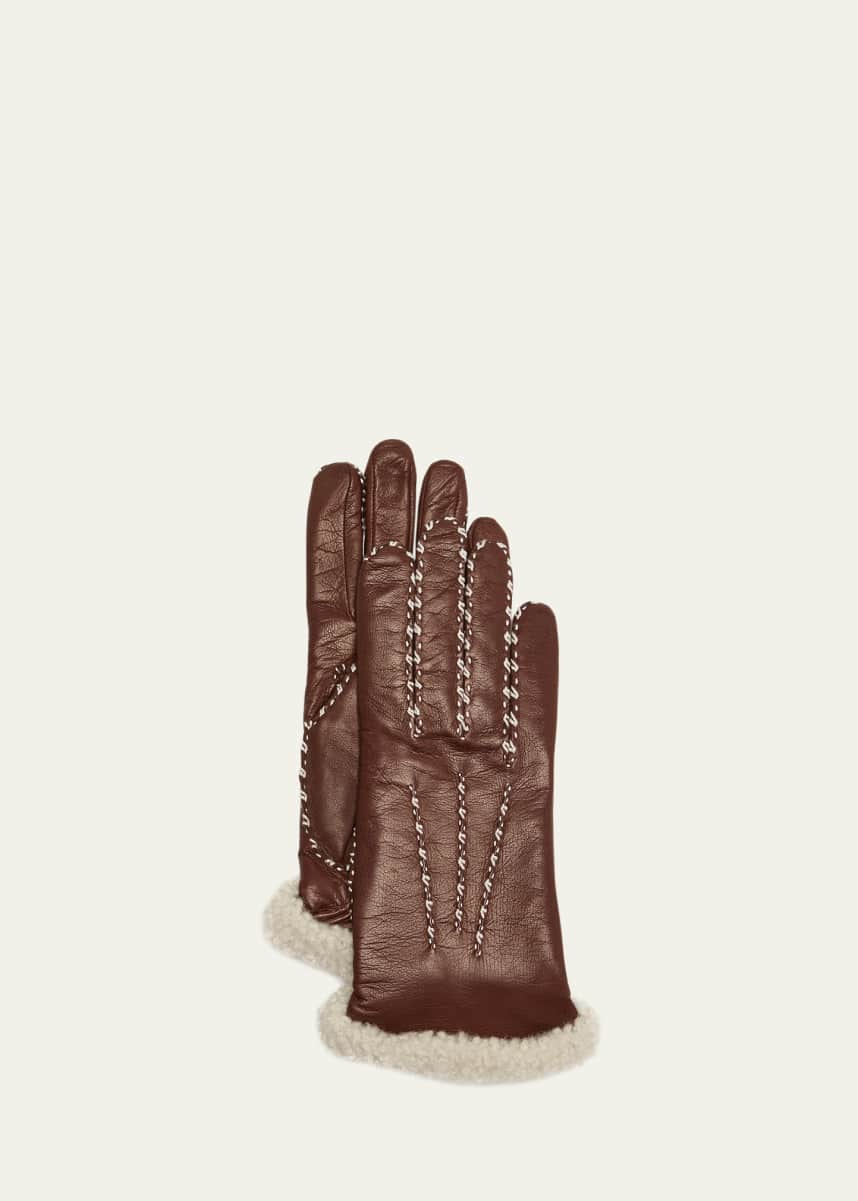 Agnelle Classic Leather Gloves With Shearling Cuffs